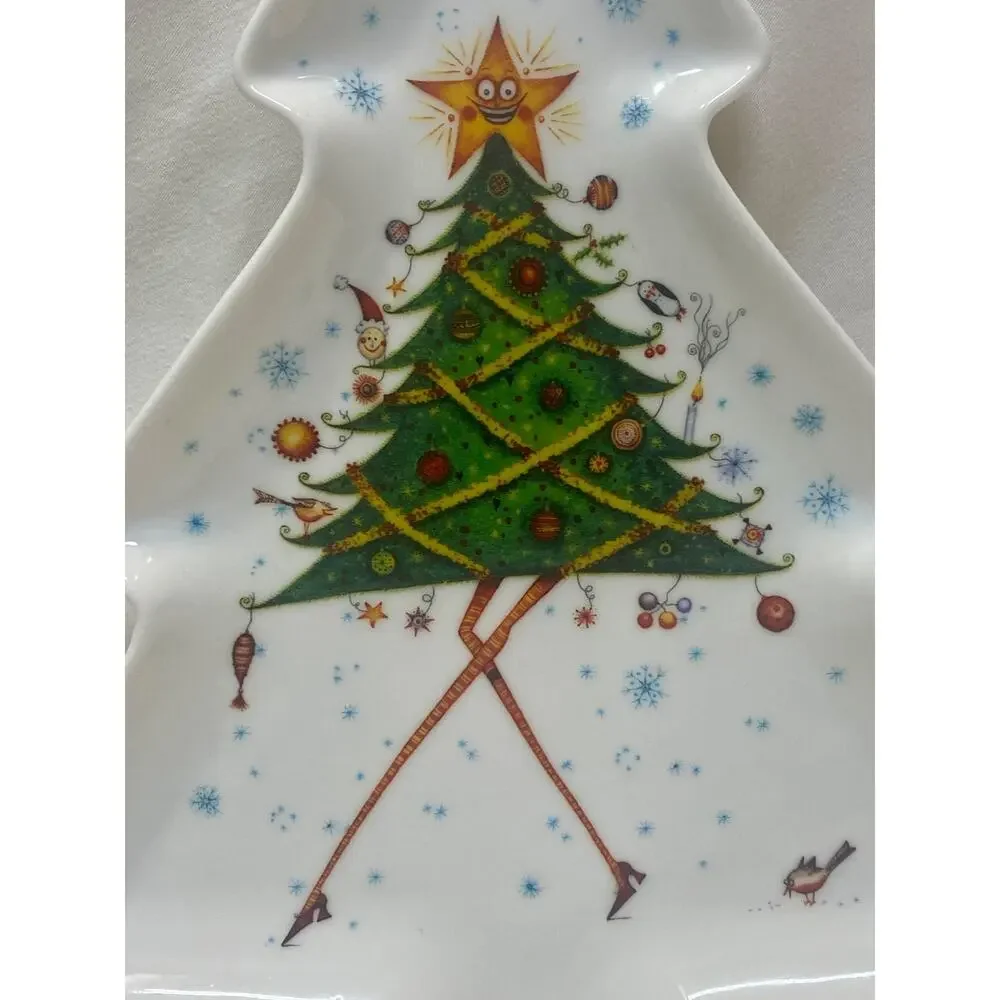 Royal Worcester Clare Mackie Christmas Tree Plate Platter Serving Dish 2005